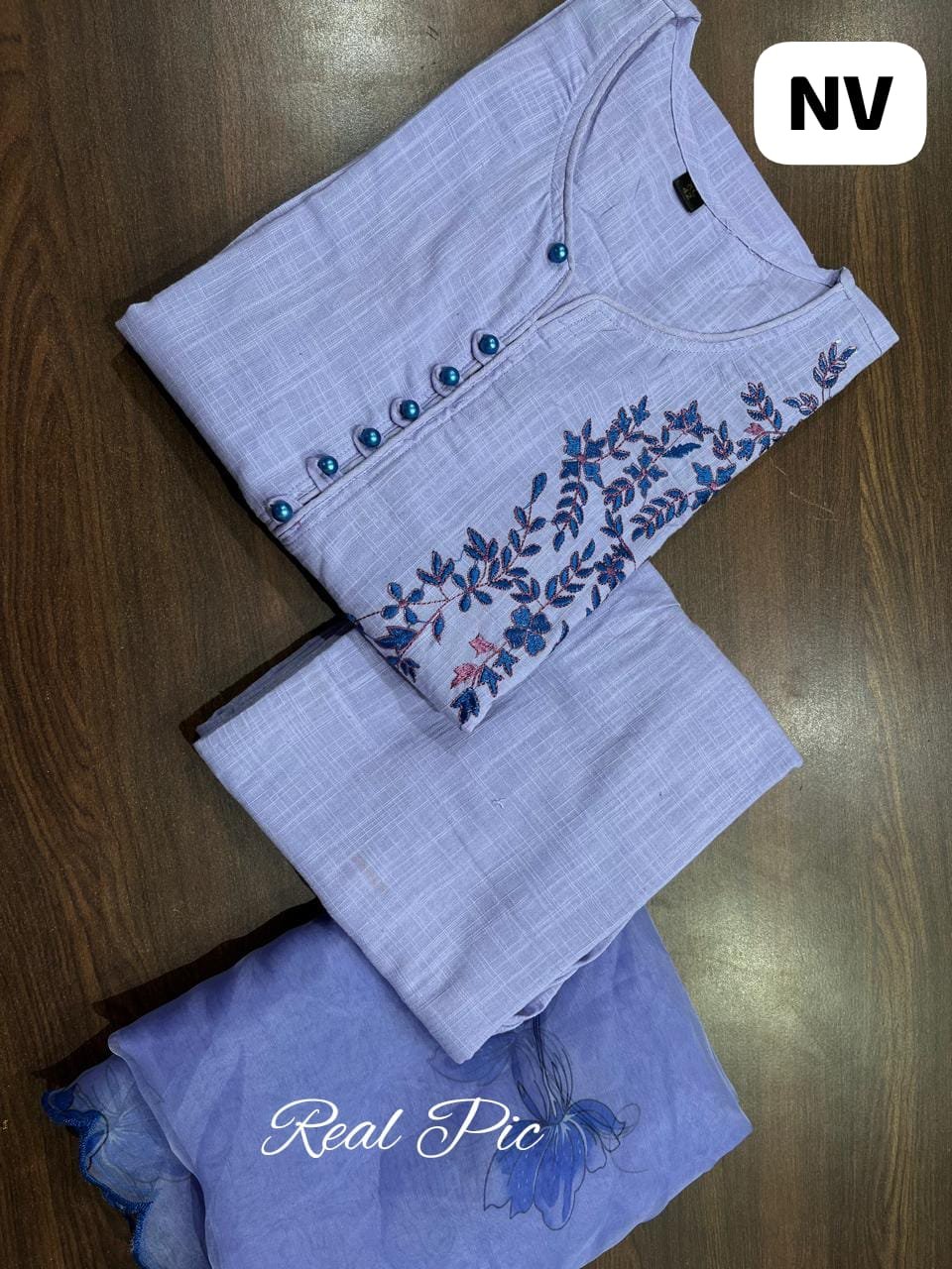 Lavender Handloom Cotton Kurta Pant with Organza Dupatta